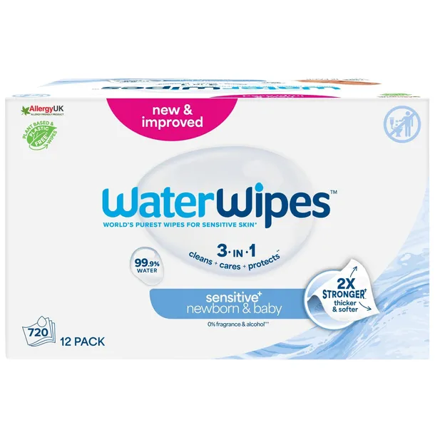 Chusteczki nawilżane mokre WaterWipes 12 x 60 szt. BIO 99,9% wody delikatne