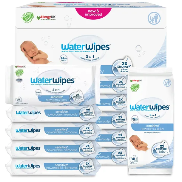 WaterWipes Chusteczki Nawilżane Dla Dzieci 10x60szt 99,9% wody+EXTRA paczka
