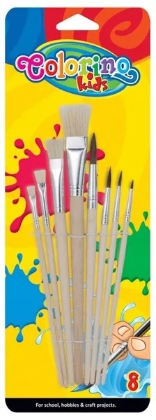 COLORINO PĘDZELKI SZKOLNE 8 sztuk PŁASKIE I OKRĄGŁE ZESTAW