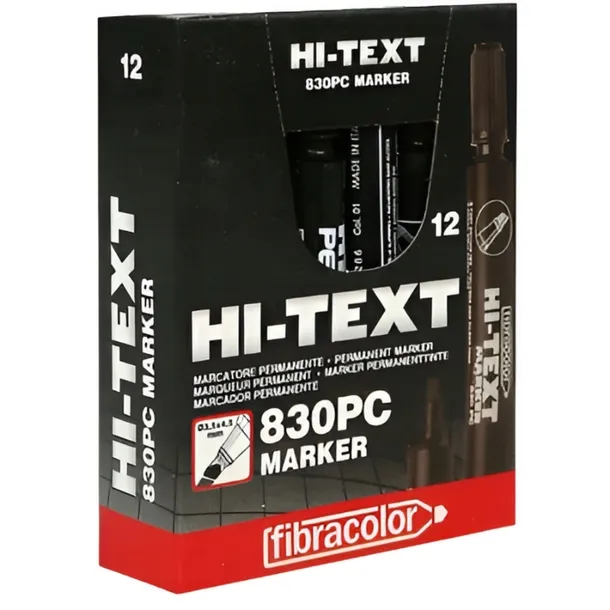 Hi-Text 830PC Marker Permanentny Ścięty Czarny 12 Sztuk