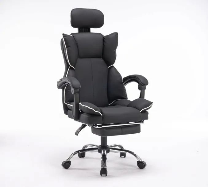 Fotel biurowy obrotowy LEON wygodne krzesło ergonomiczne podnóżek czarny