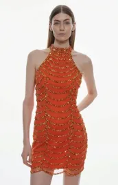karen-millen-sukienka-pomaranczowa-zdobiona-36-y1b