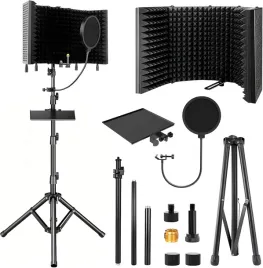 izolacja-akustyczna-mikrofonu-filtr-pop-statyw-studio-podcast-zestaw
