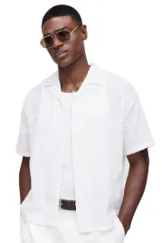 boohooman-biala-koszula-meska-casual-krotki-rekaw-len-bawelna-xl-z3a