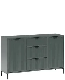 zielona-komoda-135-cm-ryflowane-fronty-metalowe-nogi-3-szuflady-2-drzwi