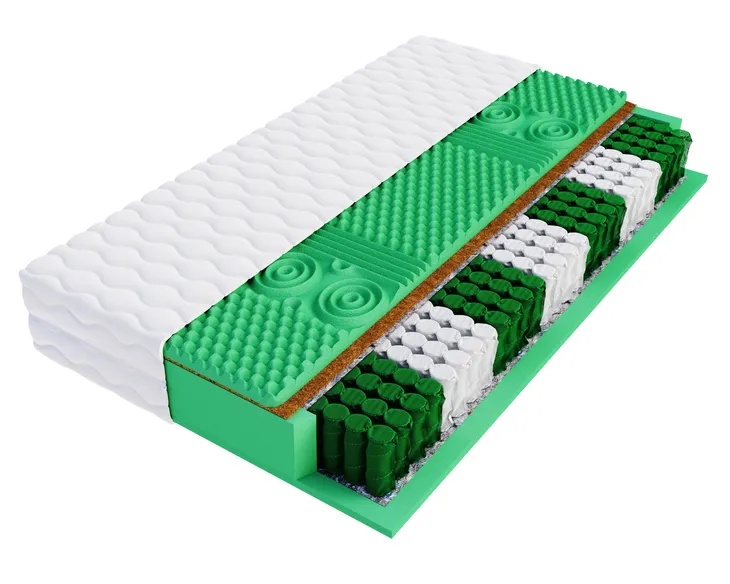 Materac 140x200 średnio twardy KOKOS pocket stref MASUJĄCY GREEN