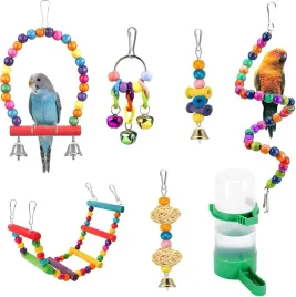 zabawki-dla-papug-zestaw-7-elementow-hustawki-gryzaki-dla-ptakow