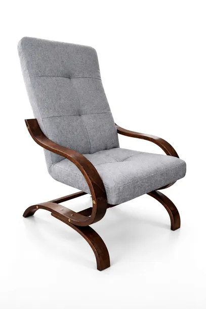 Fotel Finka | Relaxo | wypoczynkowy salon drewno orzech materiał szary M24