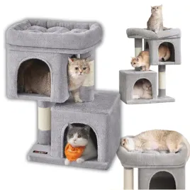 domek-dla-kota-2-jaskinie-2-drapaki-kolor-szary-miekkie-wykonczenie