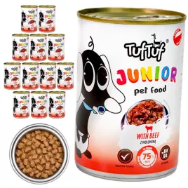 tuftuf-junior-mokra-karma-dla-szczeniat-wolowina-puszka-12x415g-kawalki