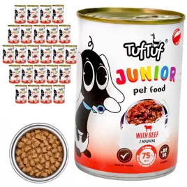 tuftuf-junior-mokra-karma-dla-szczeniat-wolowina-puszka-24x415g-kawalki