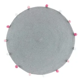 dywanik-okragly-dla-dzieci-szary-z-pomponami-90-cm