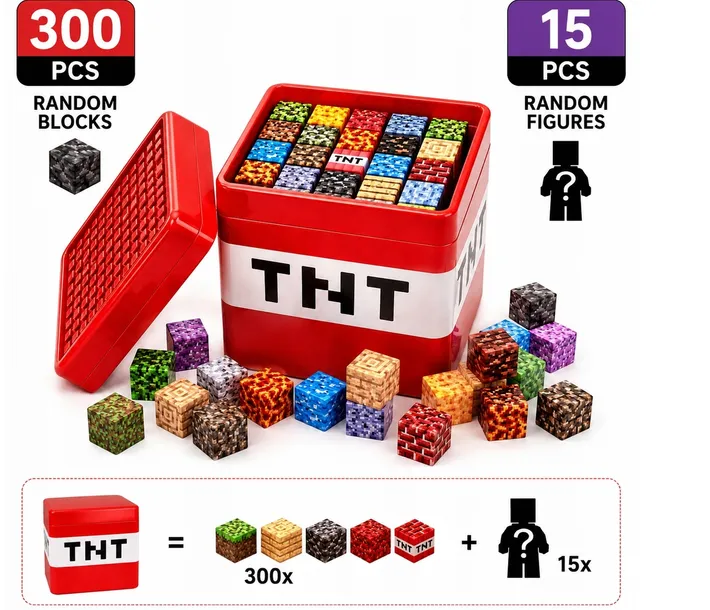 KLOCKI MAGNETYCZNE TNT ZESTAW 312 EL. + 8 FIGUREK + PUDEŁKO TNT