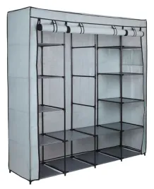 szafa-na-ciuchy-buty-garderoba-materialowa-szara-skladana-polki-wieszak