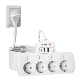 rozdzielacz-listwa-wielofunkcyjna-4xac-3xusb-4000w-ineox-lzw-4uw2m-bialy-2m