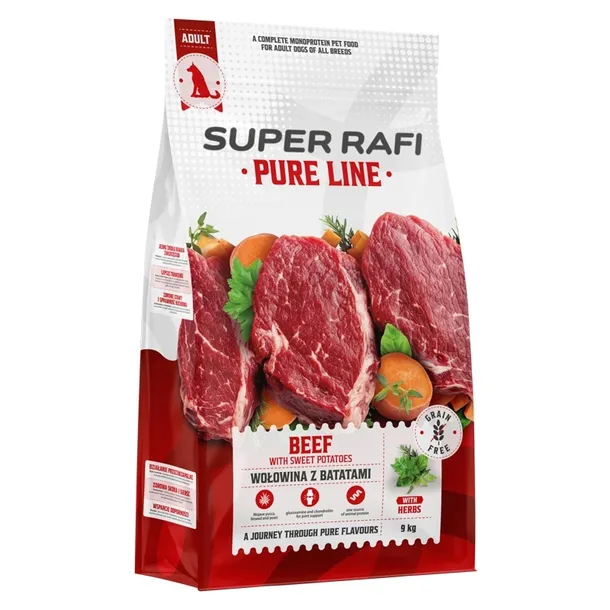 SUPER RAFI Pure Line karma sucha wołowina z batatmi 9 kg