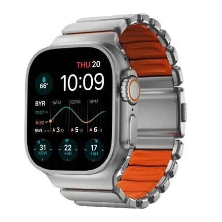 NOMAD elegancka mocna tytanowa bransoleta Apple Watch, Ultra, SE orange FKM