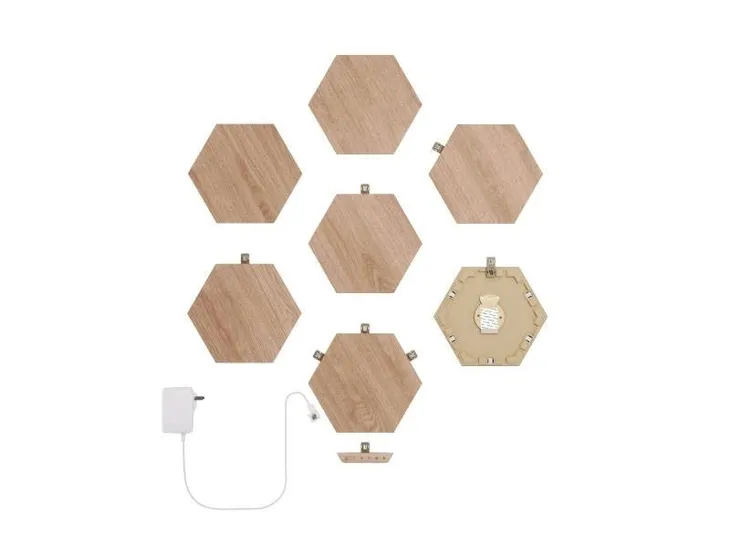 nanoleaf-elements-hexagons-zestaw-7-paneli-swietlnych-led-wyglad-drewna-kod-producenta-nl52-k-7002hb-7pk