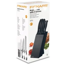 fiskars-zestaw-komplet-5-nozy-noz-szefa-czarny-blok-drewno-ostre-stal