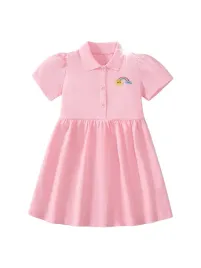 bawelniana-sukienka-dziecieca-polo-rozowa-pink-nadruk-tecza-116-122