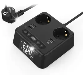 listwa-zasilajaca-2-gniazda-4x-usb-zegar-budzik