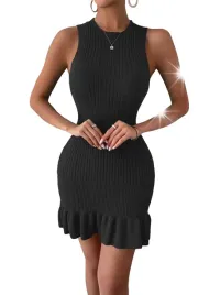 kobieca-elegancka-sukienka-dzianinowa-sexy-dopasowana-falbany-czarna