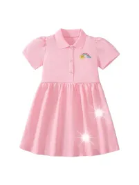 bawelniana-sukienka-dziecieca-polo-rozowa-pink-nadruk-tecza-128-134