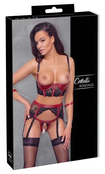 Cottelli Bondage XL - 3-częściowy komplet z koronką i mankietami