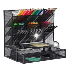 organizer-biurkowy-metalowy-biurowy-pojemnik-9-przegrodek-szuflada-czarny