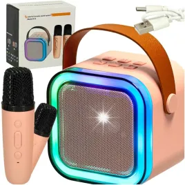 zestaw-do-karaoke-2-mikrofony-glosnik-przenosny-bluetooth-usb-led-rozowy