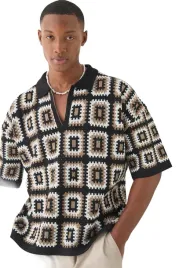 boohooman-meska-koszulka-polo-krotki-rekaw-wzor-kratka-akryl-m-z3a