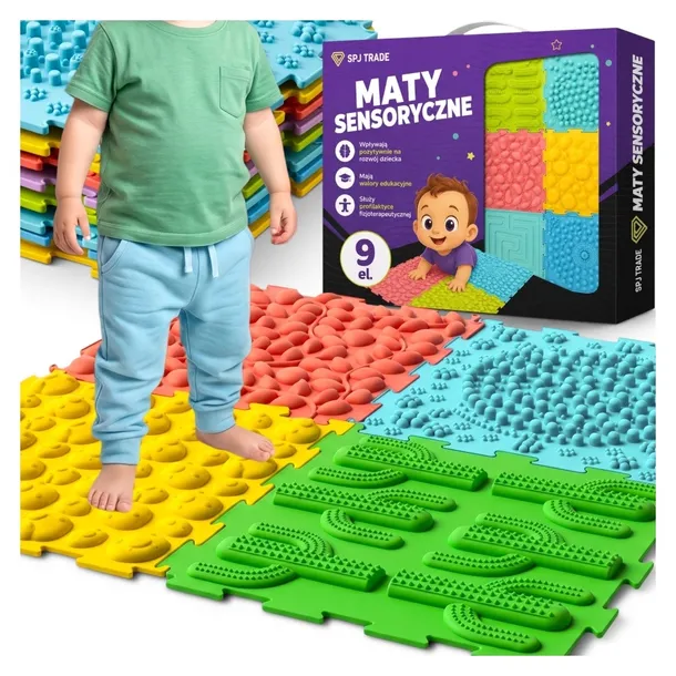 ŚCIEŻKA SENSORYCZNA MATA SENSORYCZNA PUZZLE ORTOPEDYCZNA 72X72 CM 9 EL.