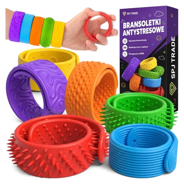 ZABAWKI SENSORYCZNE ANTYSTRESOWE BRANSOLETKI ZWIJANE FIDGET SI ADHD 6 SZT.