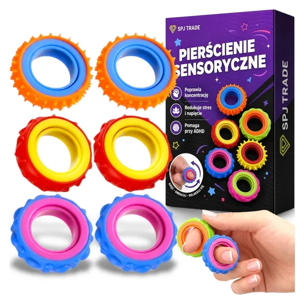 ZABAWKI SENSORYCZNE ANTYSTRESOWE PIERŚCIONEK OBROTOWY RING FIDGET SI 6 SZT.