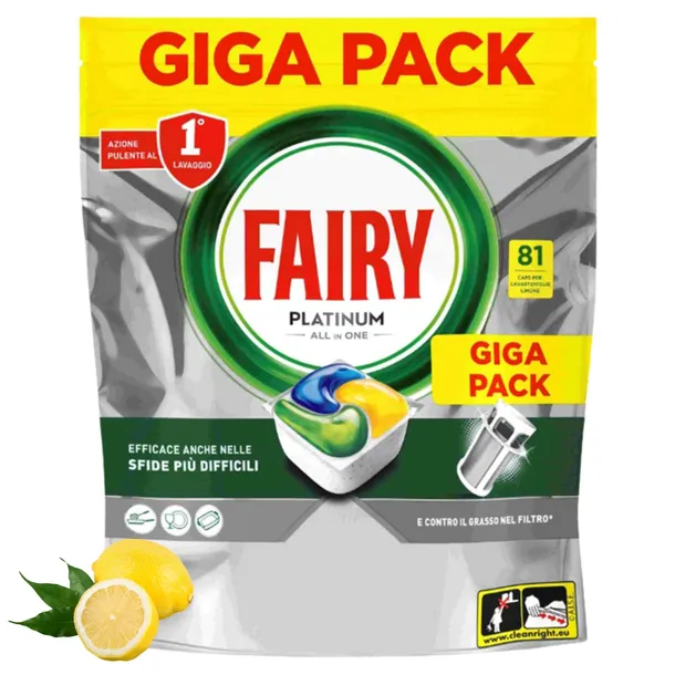 FAIRY Kapsułki Do Zmywarki Platinum All In One Cytrynowe Lemon 81 sztuk