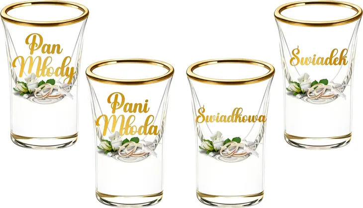 Zestaw Kieliszki oszukane Pani Młoda Młody Świadkowa Świadek wesele ślub