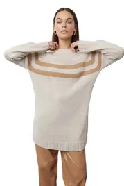 trendyol-sweter-damski-bezowy-z-paskami-luzny-dlugi-m-5ea