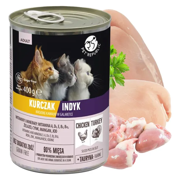 PET REPUBLIC Karma mokra w galaretce dla kota Kurczak Indyk 400g