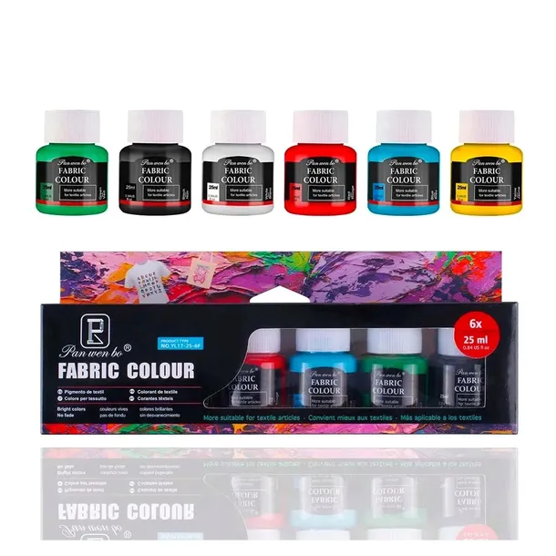 FARBY DO TKANIN DO MALOWANIA ZESTAW 6 SZT X 25 ML WIELOKOLOROWY DIY FARBA
