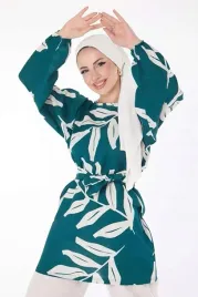 dluga-bluza-damska-wzor-liscie-z-wiazaniem-w-pasie-38-5ga