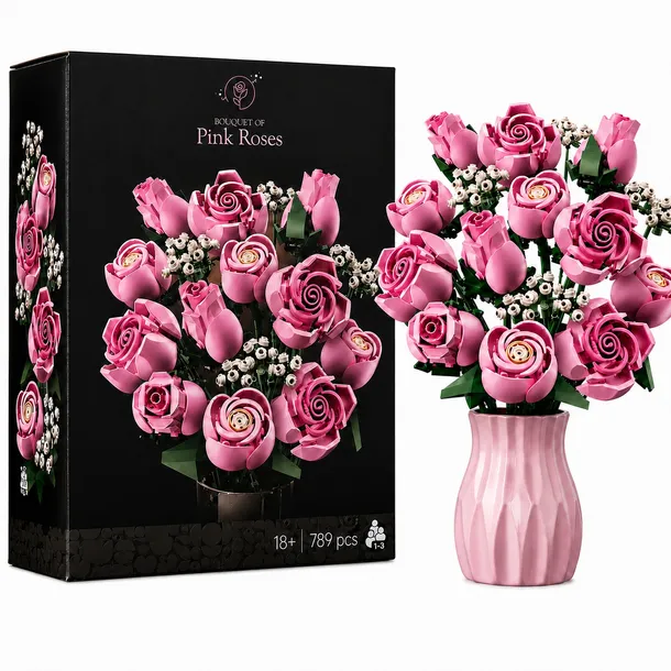 KLOCKI BOTANICALS BUKIET KWIATÓW RÓŻOWE Róże KWIATY Z KLOCKÓW RÓŻE 789 ELE.