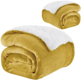 koc-sherpa-fleece-bedsure-dwustronny-cieply-miekki-musztardowy-150x200cm