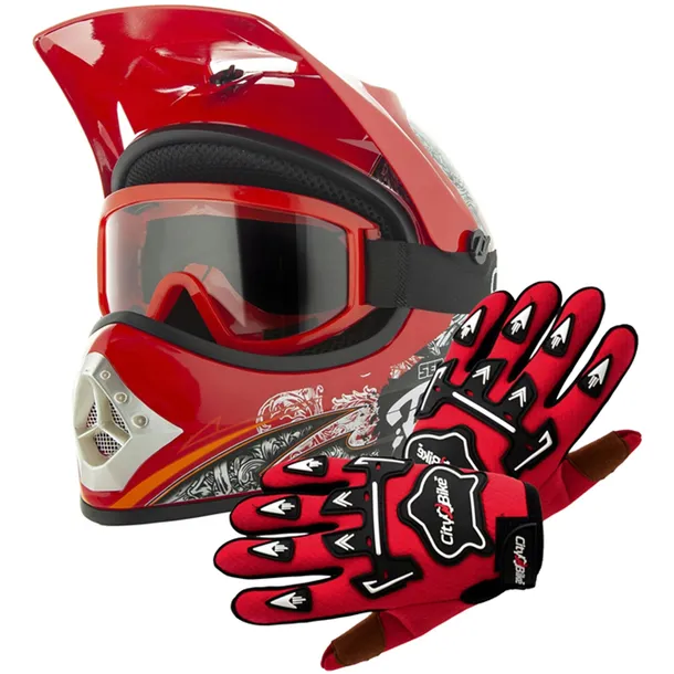 KASK MOTOCYKLOWY CROSS DZIECIĘCY GOGLE I RĘKAWICE NA CROSS QUAD ATV BMX S