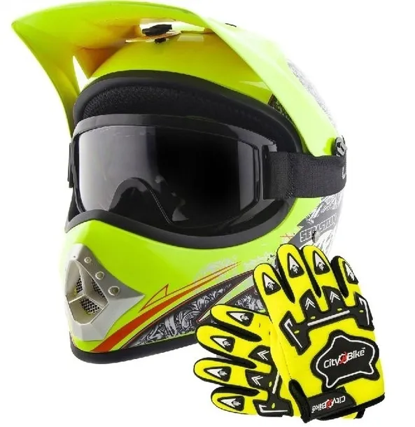 KASK CROSS DZIECIĘCY GOGLE RĘKAWICE NA ENDURO BMX QUAD ATV HULAJNOGA S