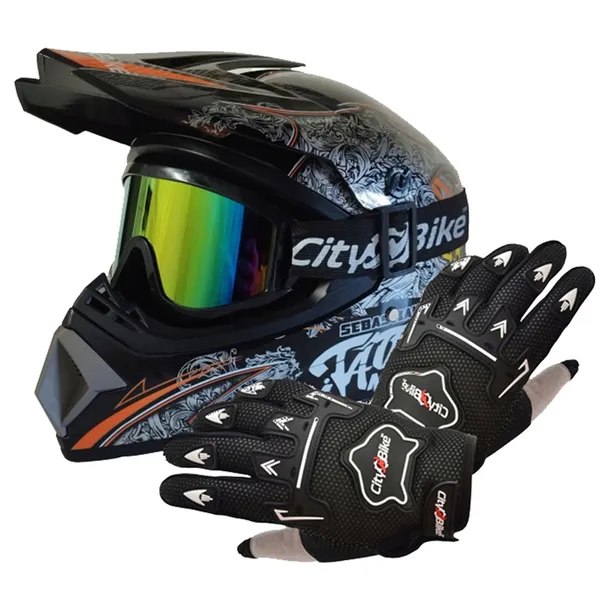 Kask Cross Enduro Gogle i Rękawice na Hulajnogę Elektryczną Cross Quad XL