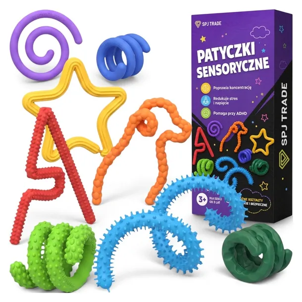 ZABAWKI SENSORYCZNE ANTYSTRESOWE GNIOTEK PATYCZKI FIDGET SI ADHD 8 SZT.