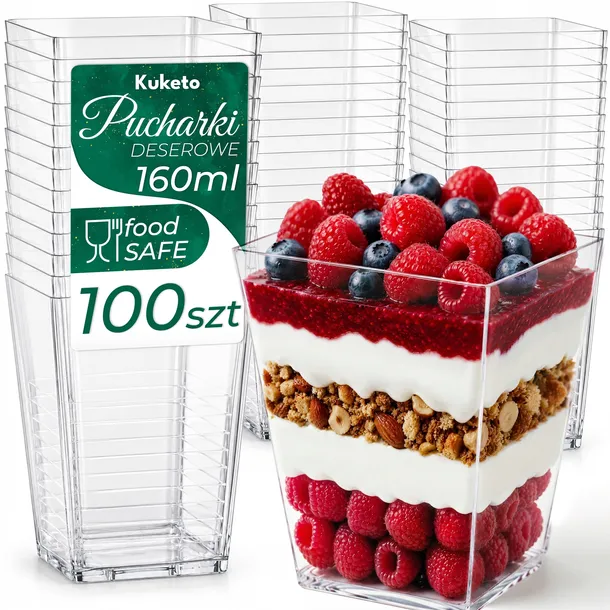 POJEMNIKI NA DESERKI plastikowe 160ml PUCHARKI DO DESERÓW LODÓW zestaw x100