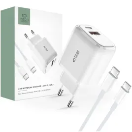 tech-protect-c20w-2-port-network-charger-pd20w-qc3-0-type-c-cable-white