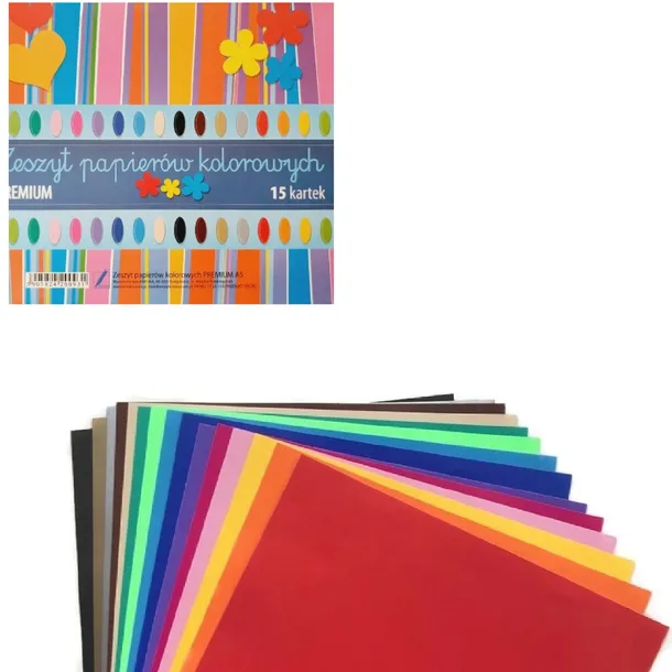 /BLOK PAPIERÓW KOLOROWYCH,ZESZYT PAPIERY KOLOROWE WYCINANKA 14x14,15 KARTEK