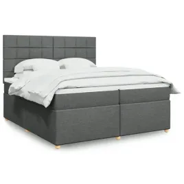 vidaxl-lozko-kontynentalne-z-materacem-ciemnoszara-tkanina-200x200-cm